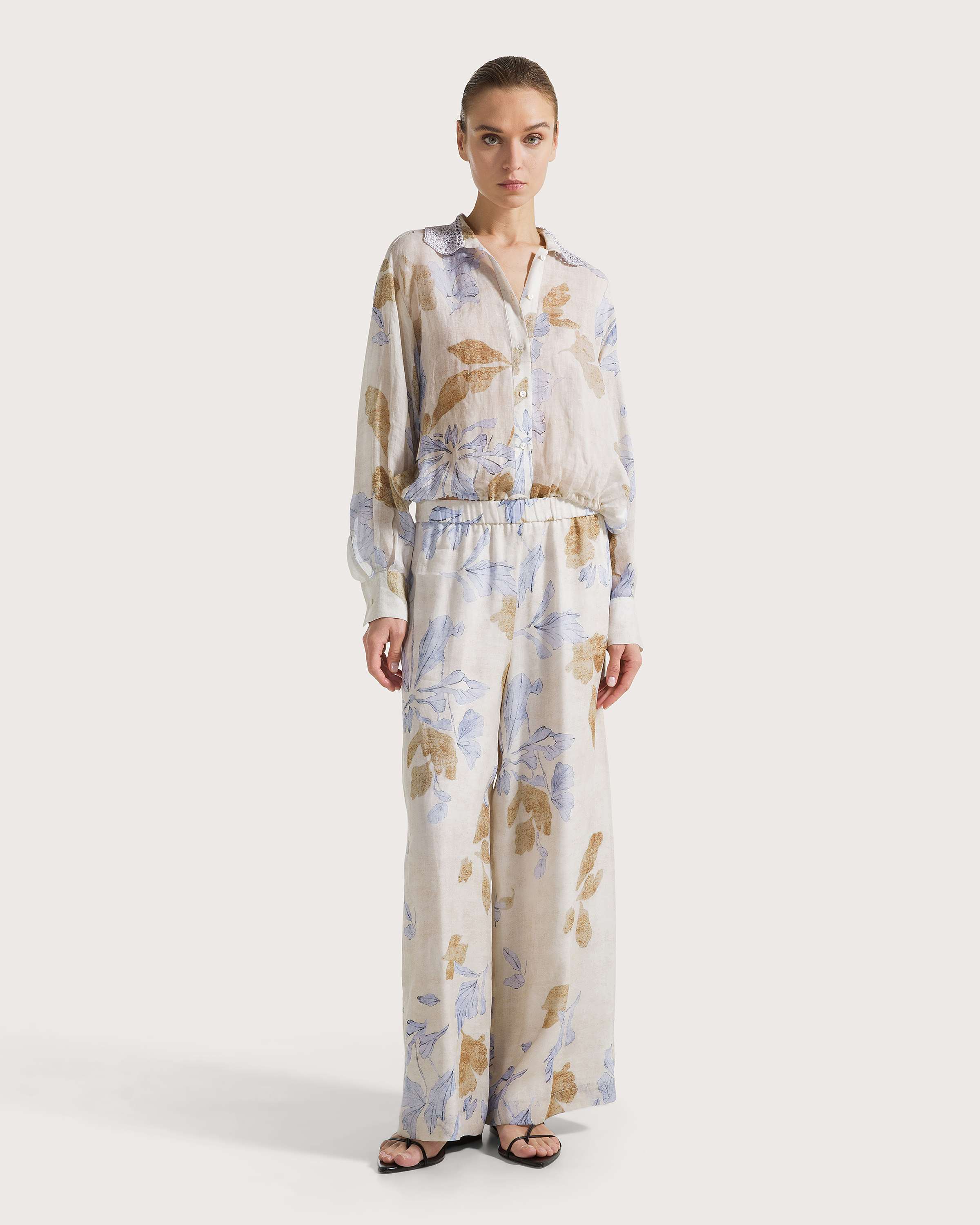 Blúza beige voile ramiest fiore – Obrázok 6