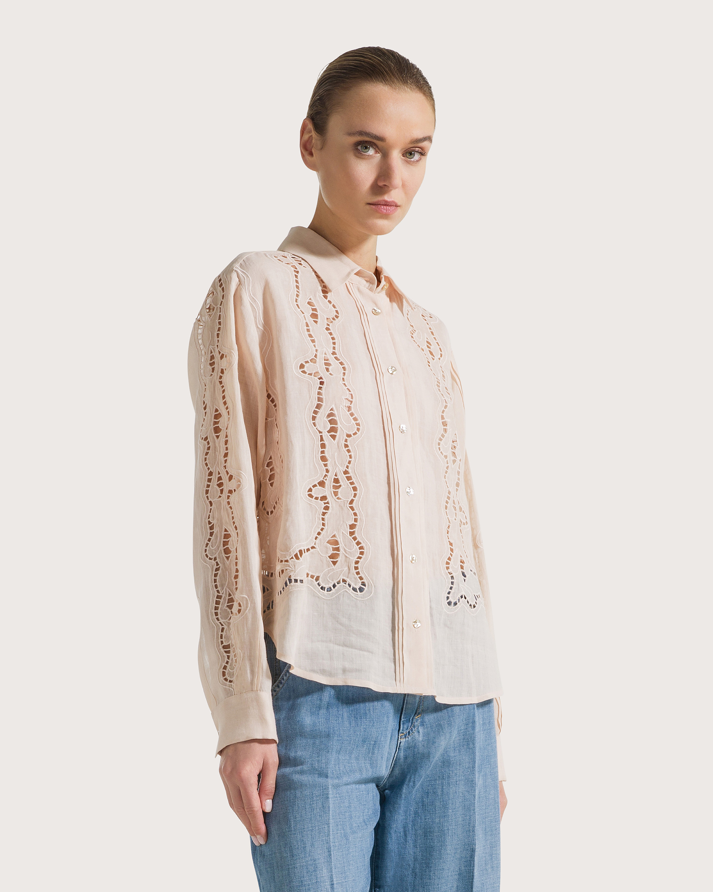 Blúza cipria 100% ramie ricamato