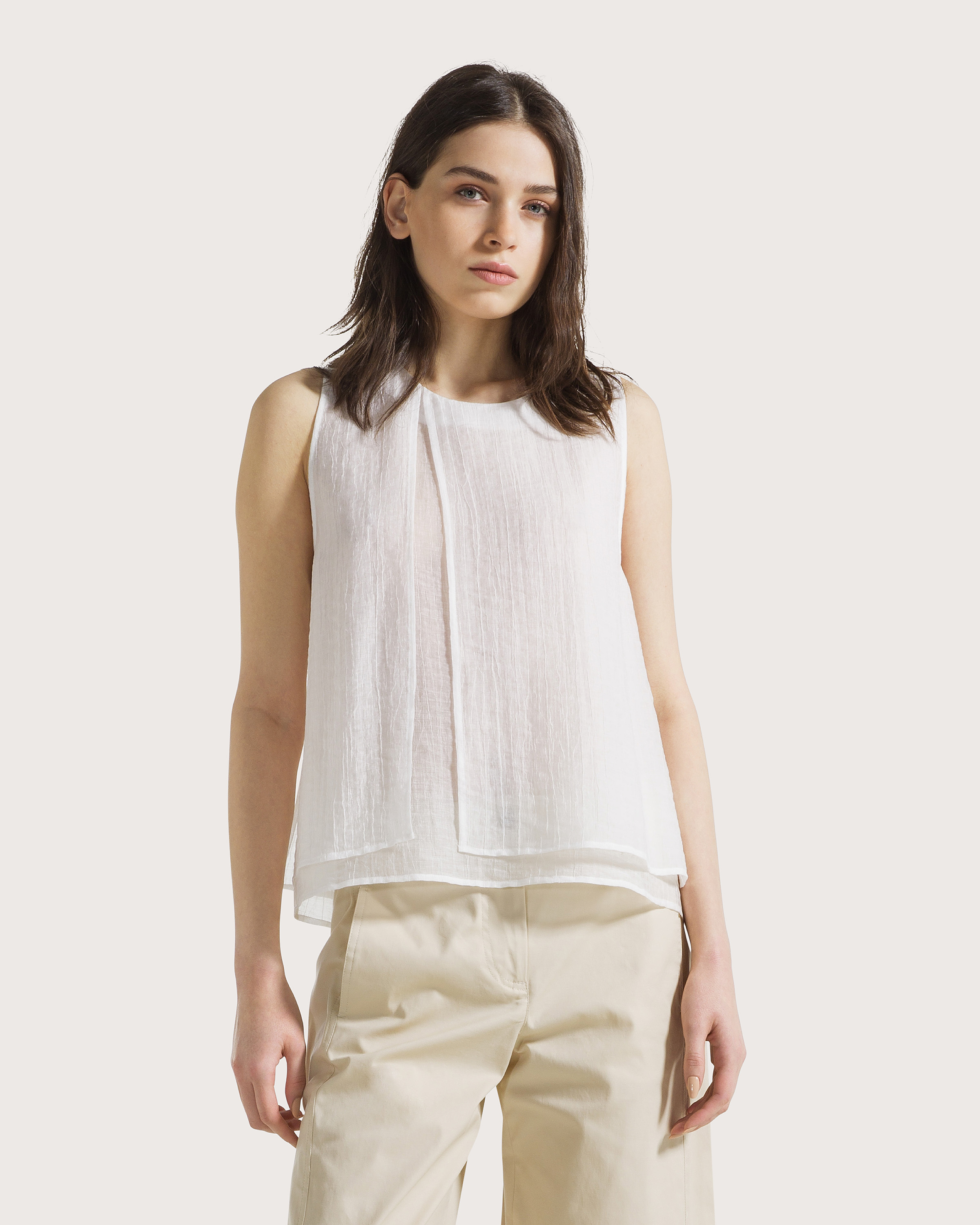 Top panna voile unito fiammato stropicciato permanente