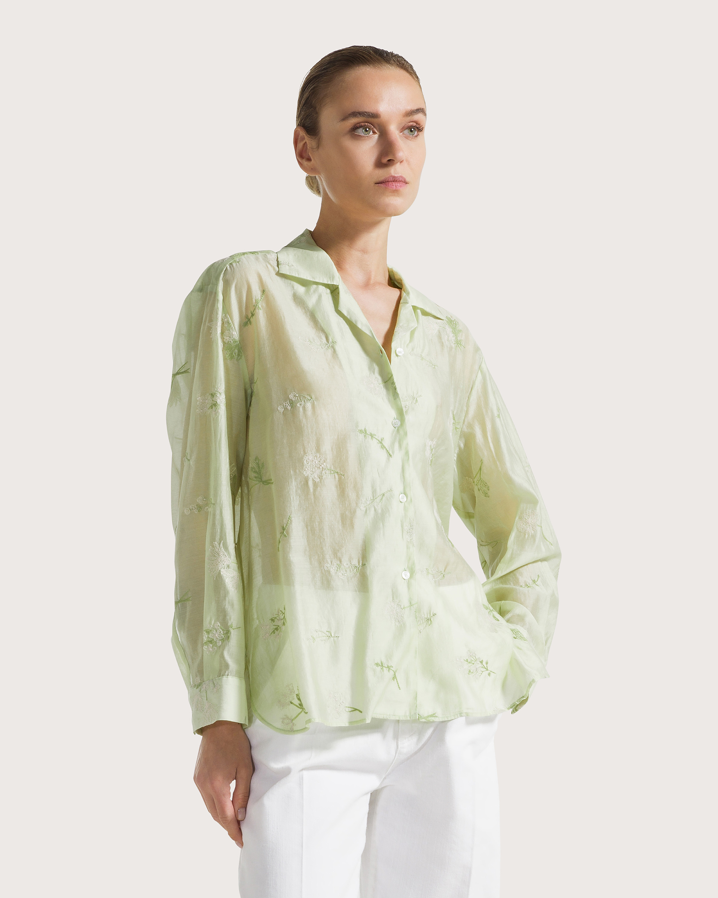 Blúza verde voile ricamo fiorellini