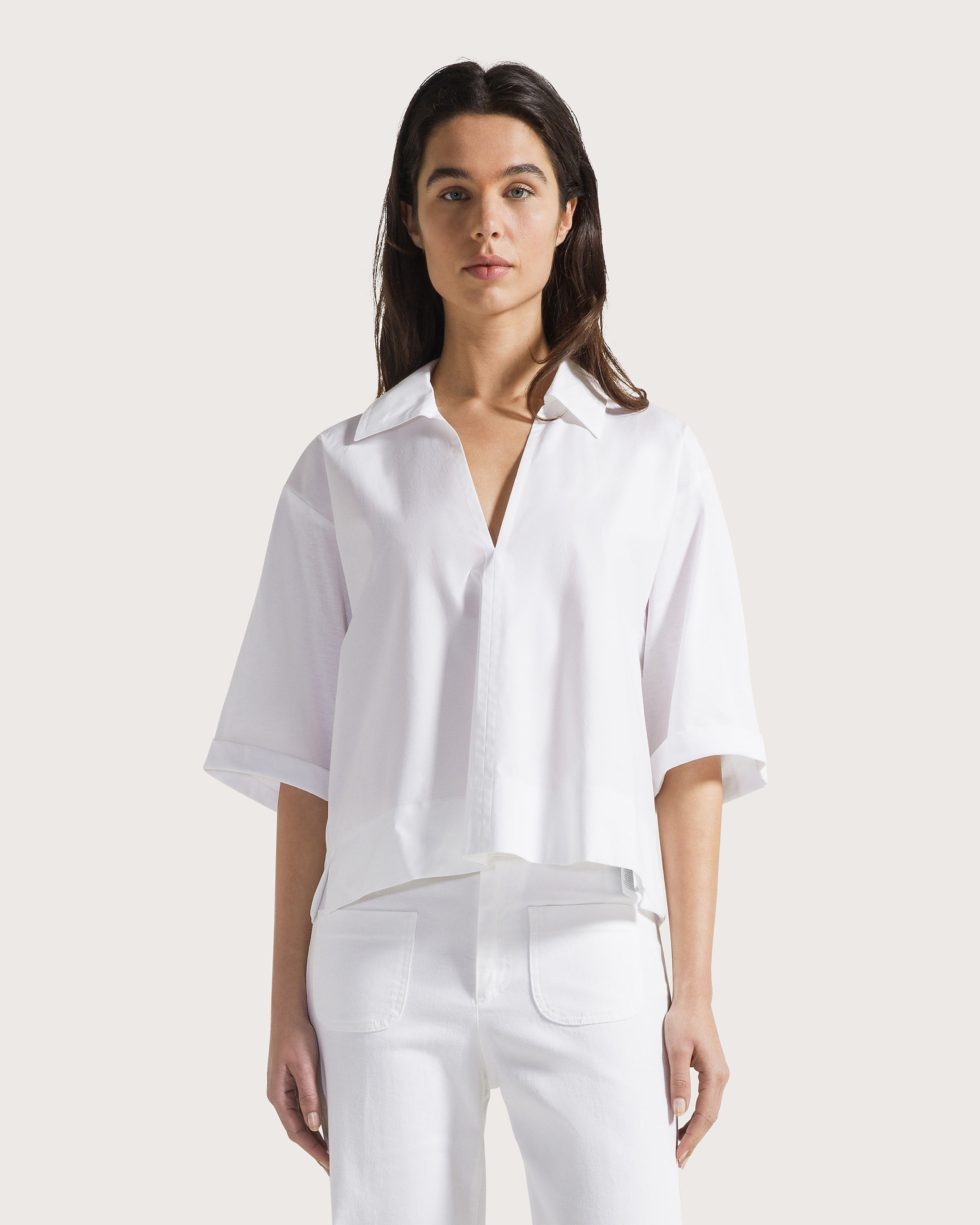 Top bianco jersey cotone e popeline