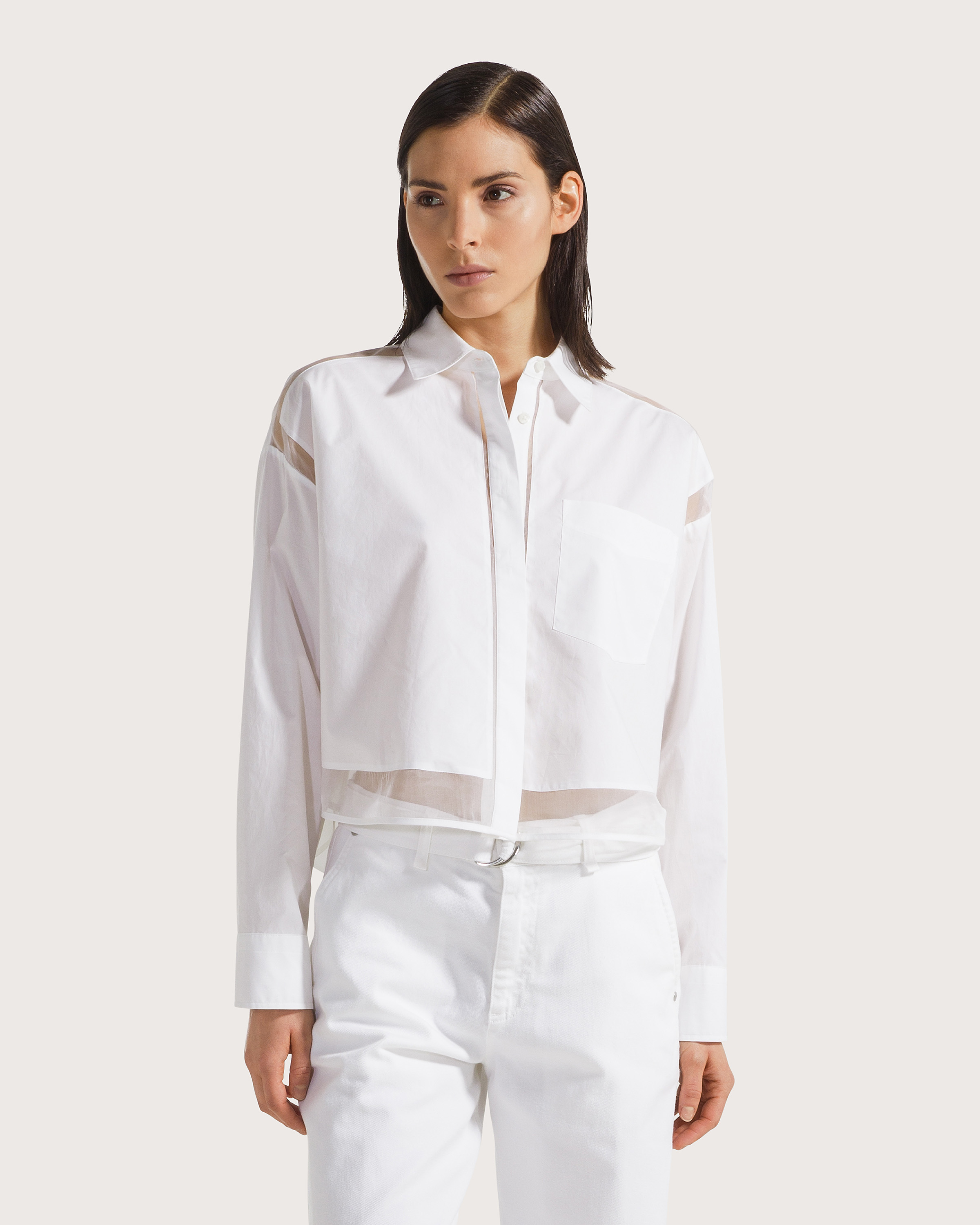 Blúza bianco 100% cotone con organza