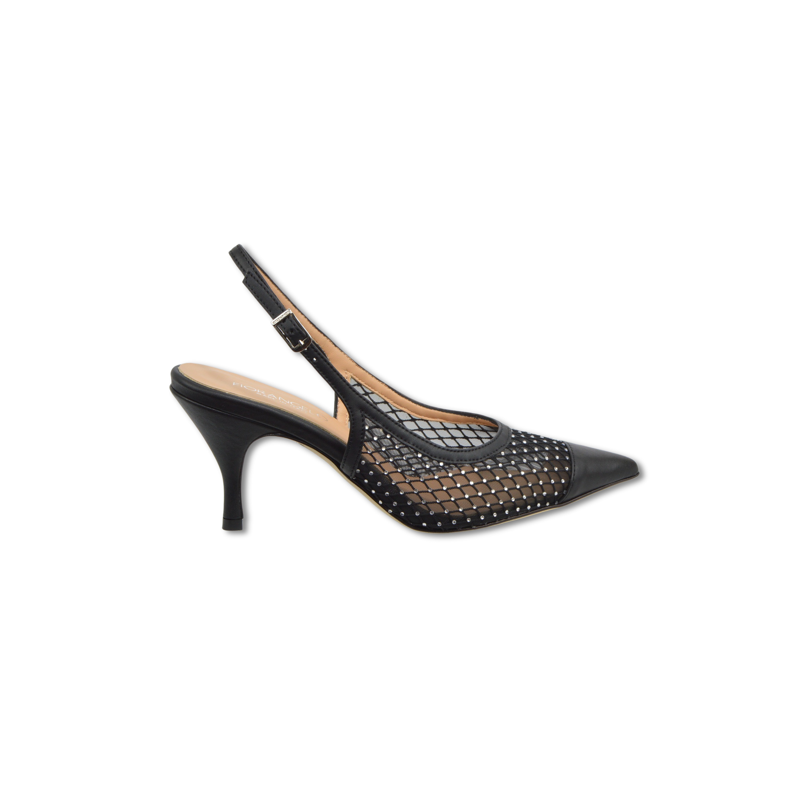 Lodičky s voľnou pätou nappa nero -tess.rete strass