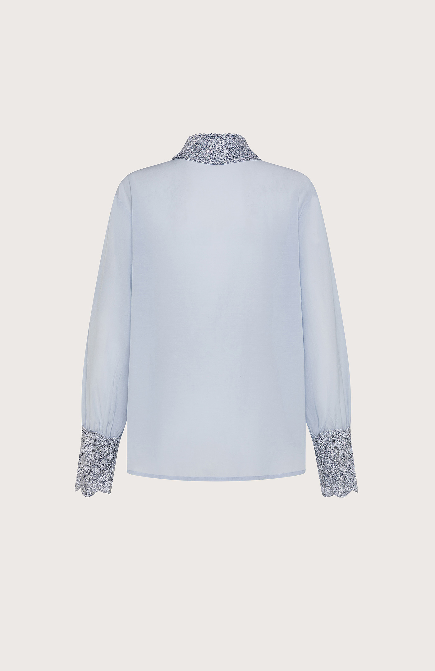 Blúza azzurro voile cotone con particolari uncinetto – Obrázok 2