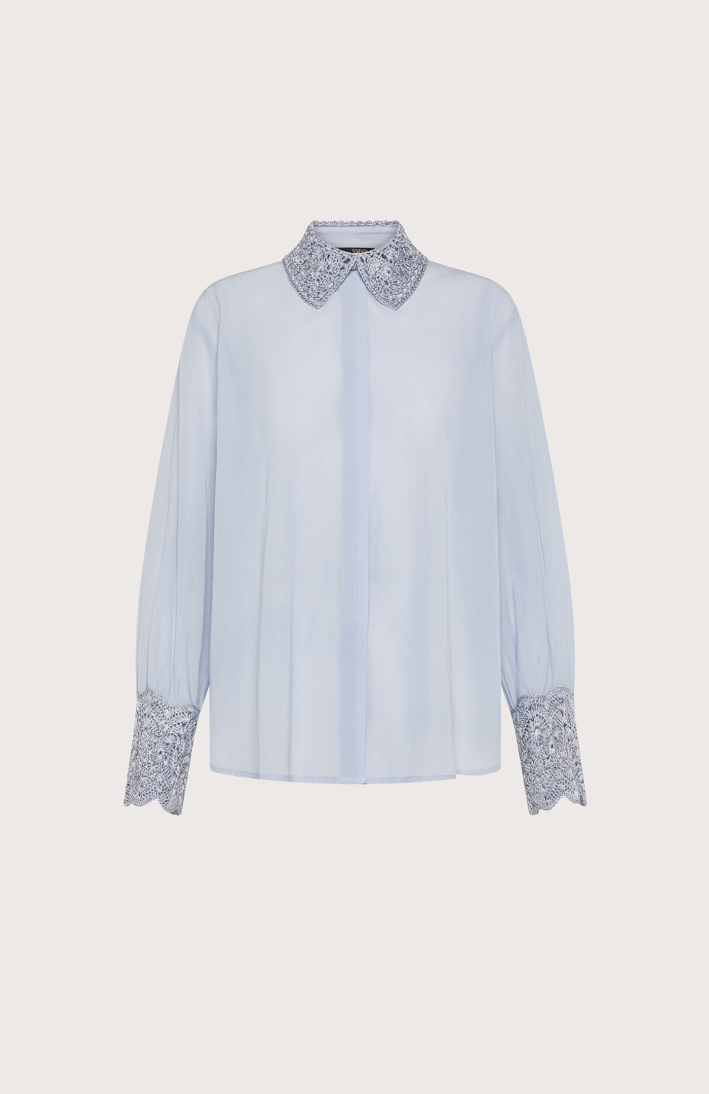 Blúza azzurro voile cotone con particolari uncinetto