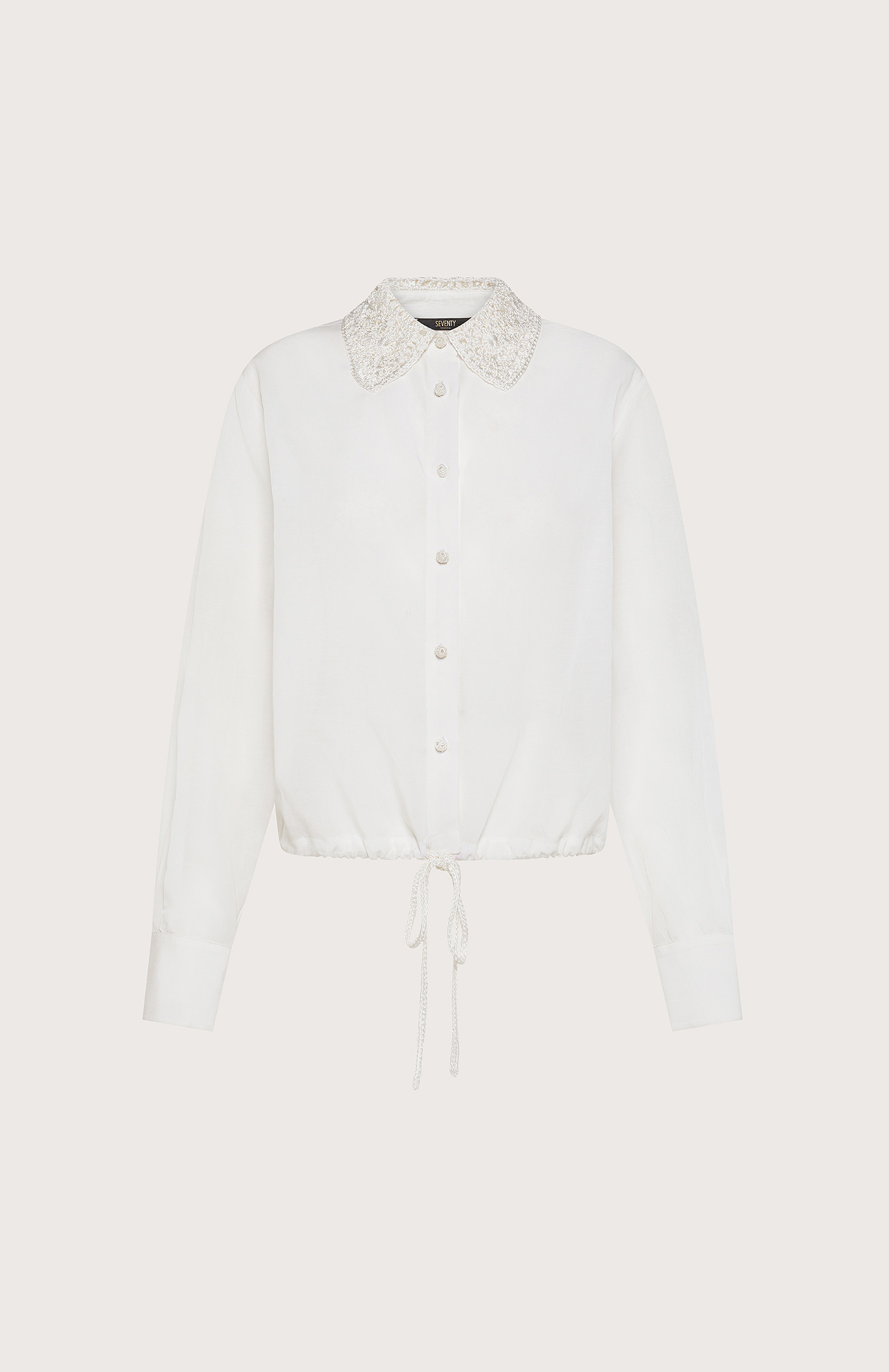 Blúza panna voile cotone con particolari uncinetto