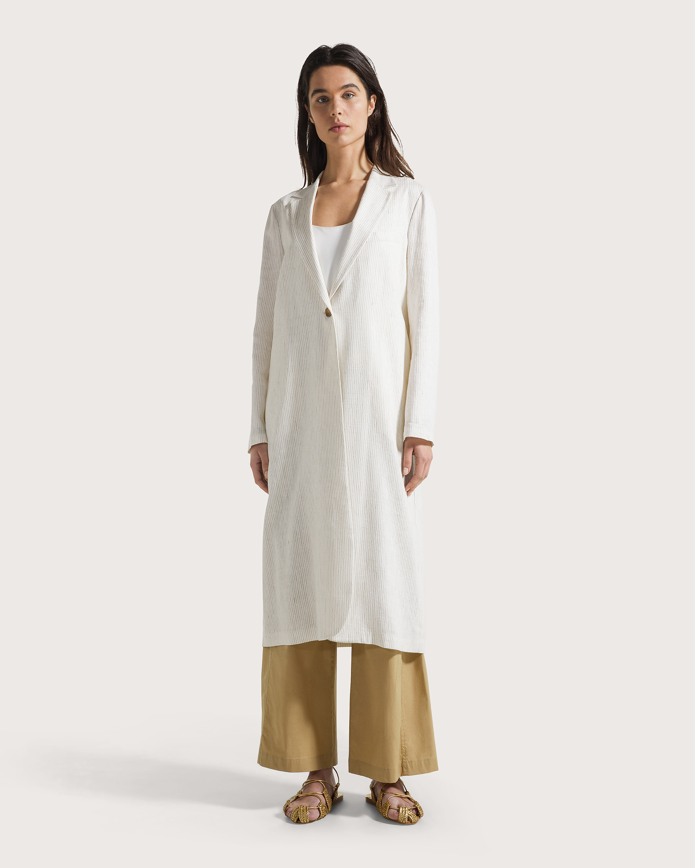 Kabát terra righetta su fondo misto lino fiammato