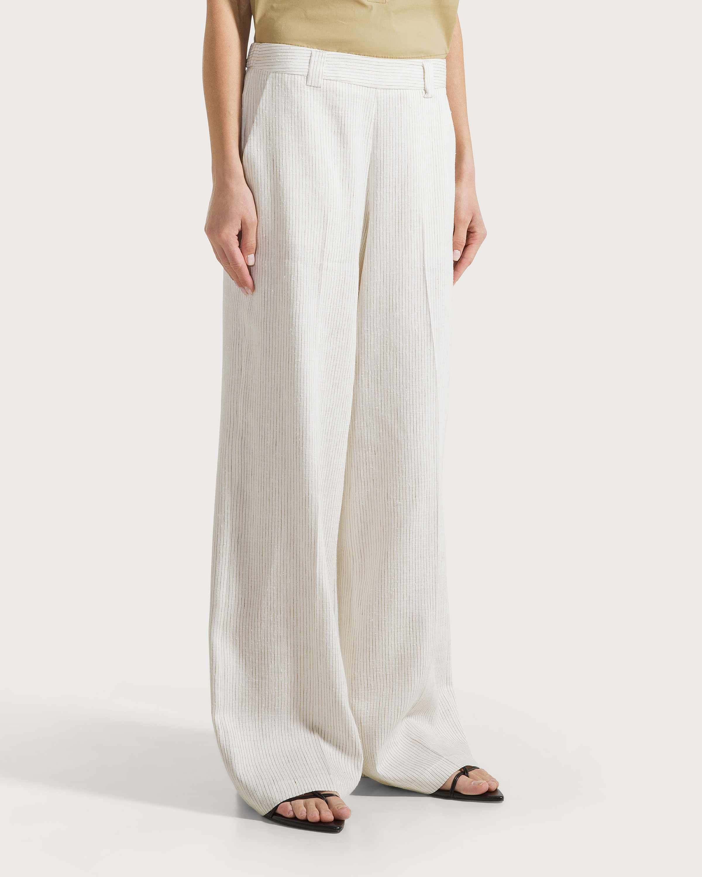 Nohavice terra righetta su fondo misto lino fiammato