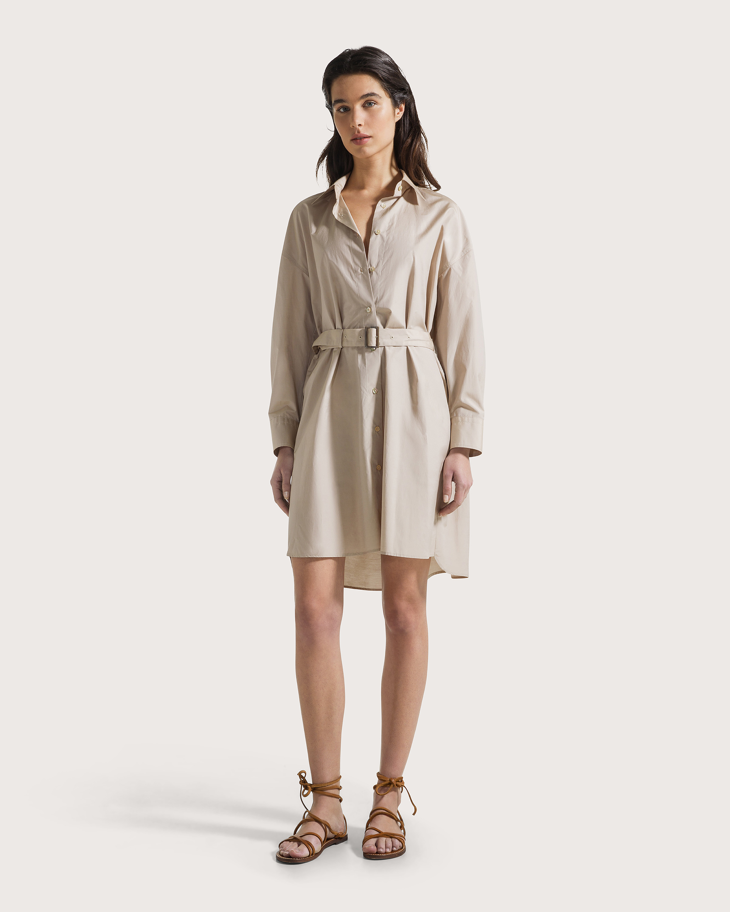 Šaty beige popeline tinto filo effetto taffetas