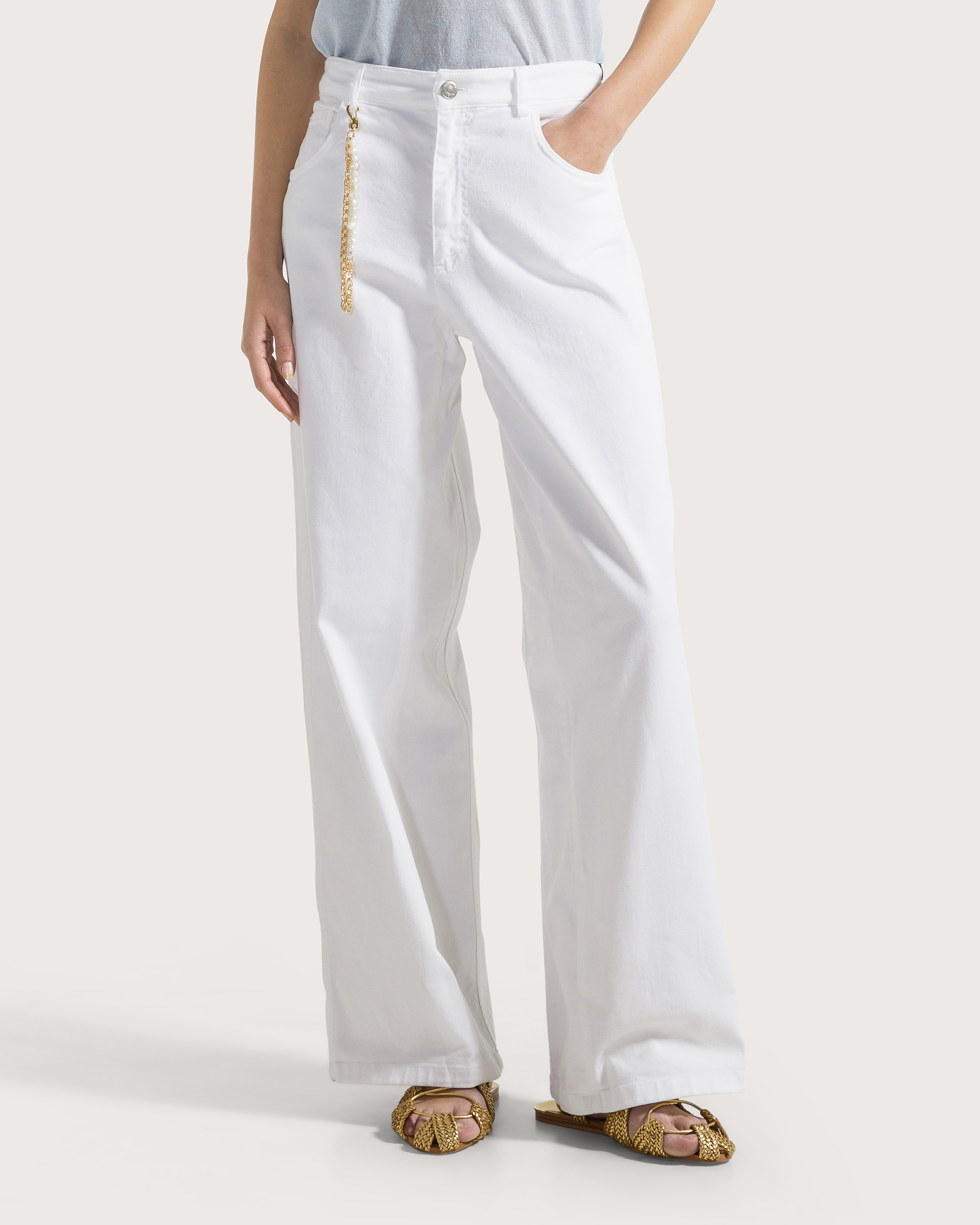 Nohavice bianco bull cotone stretch tinto capo