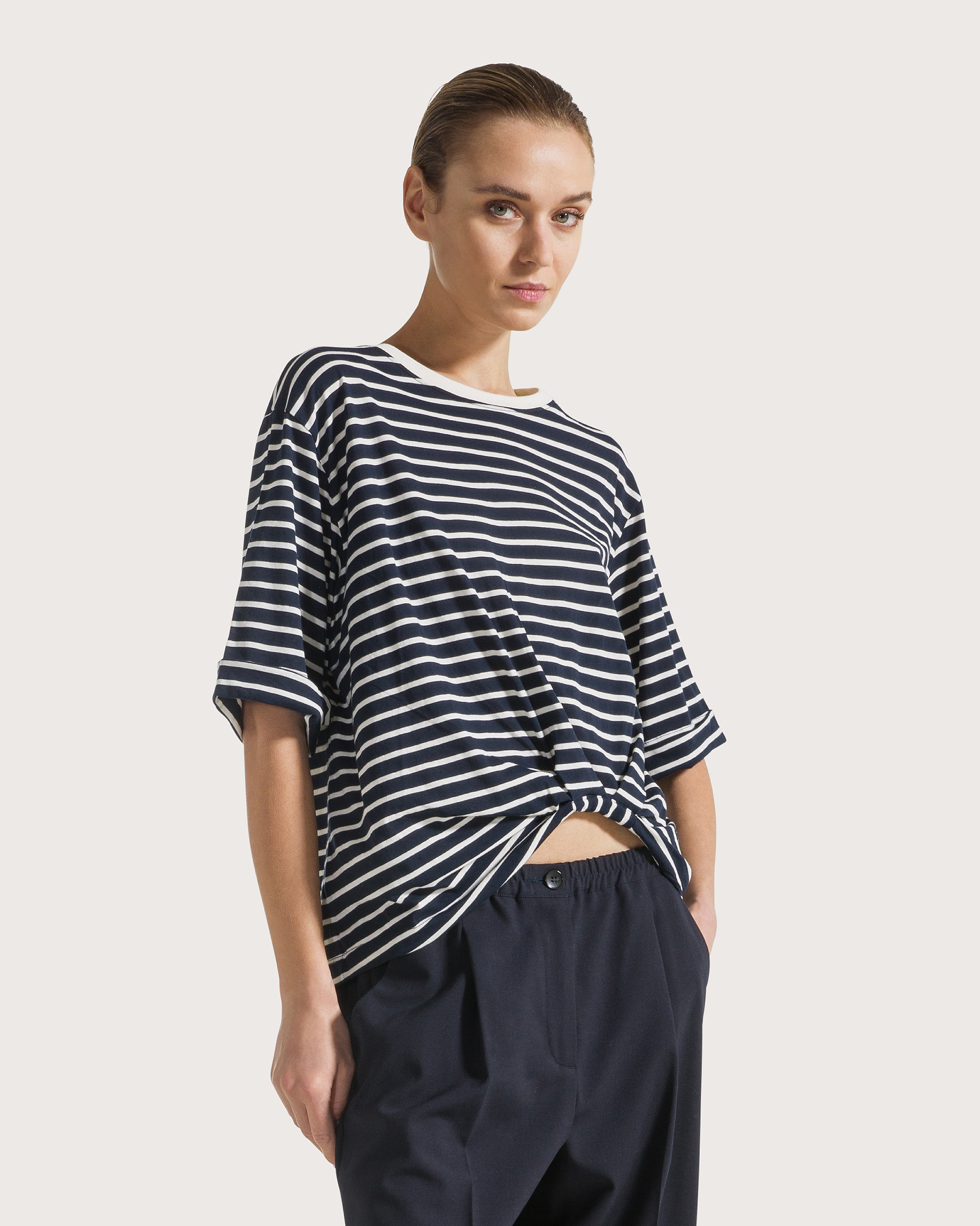 Top blu jersey cotone riga marine