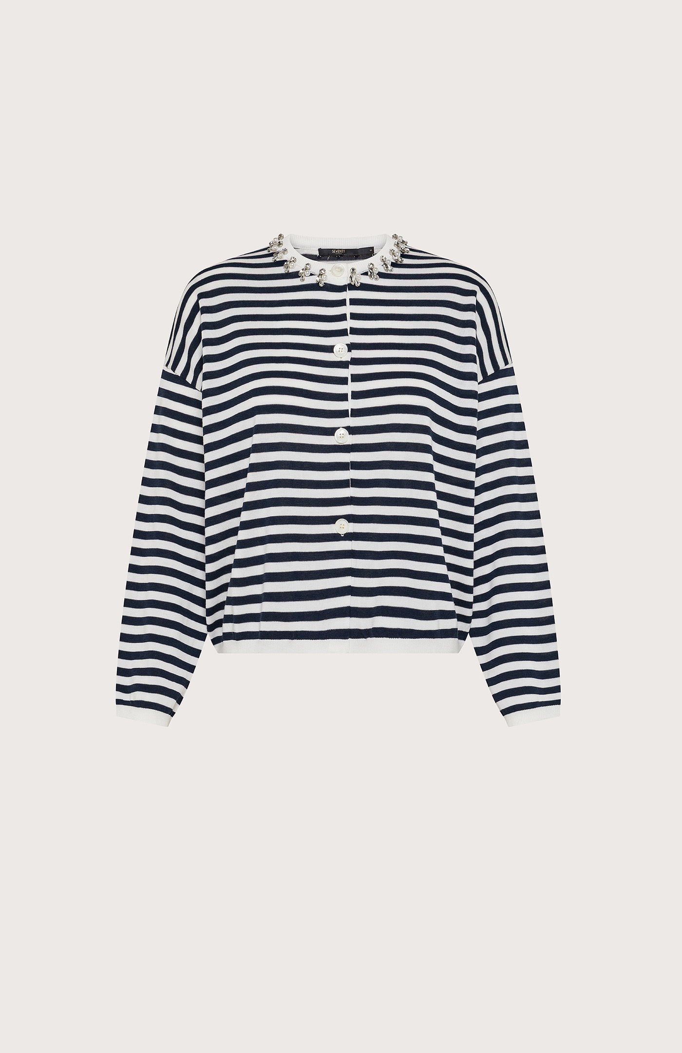 Top blu rigato fin tencel seta 