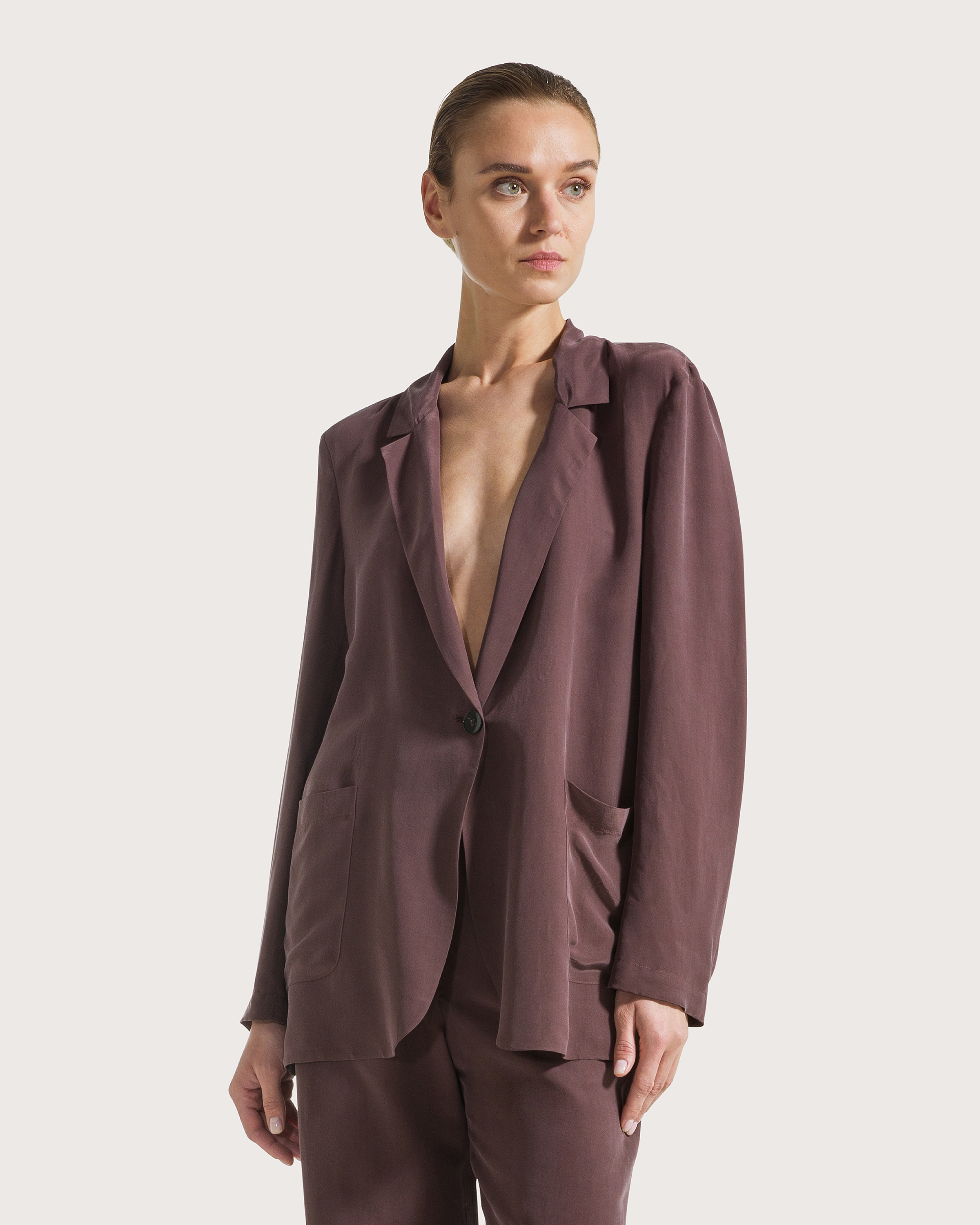 Sako marrone unito misto seta sand wash 