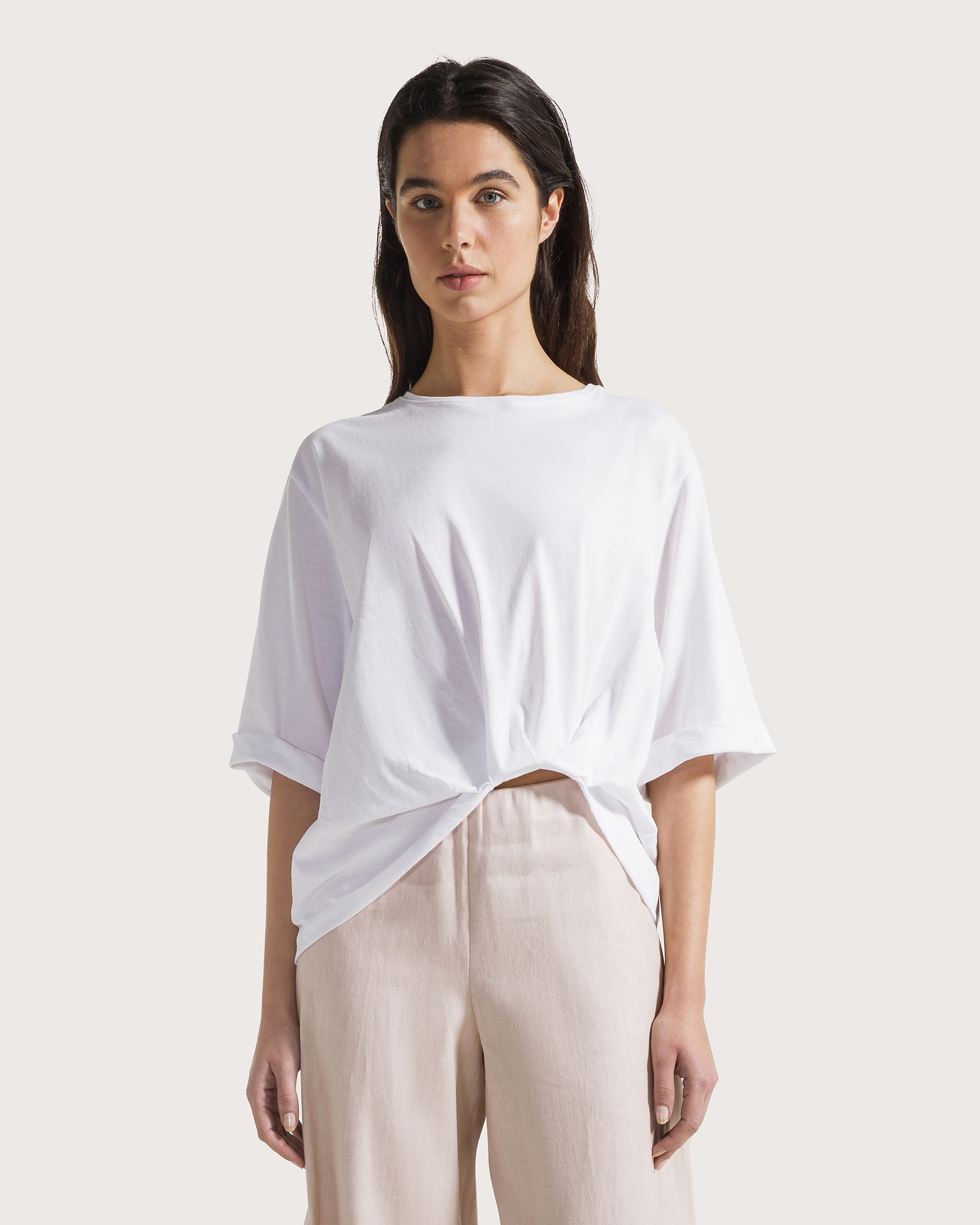 Top bianco jersey cotone e popeline