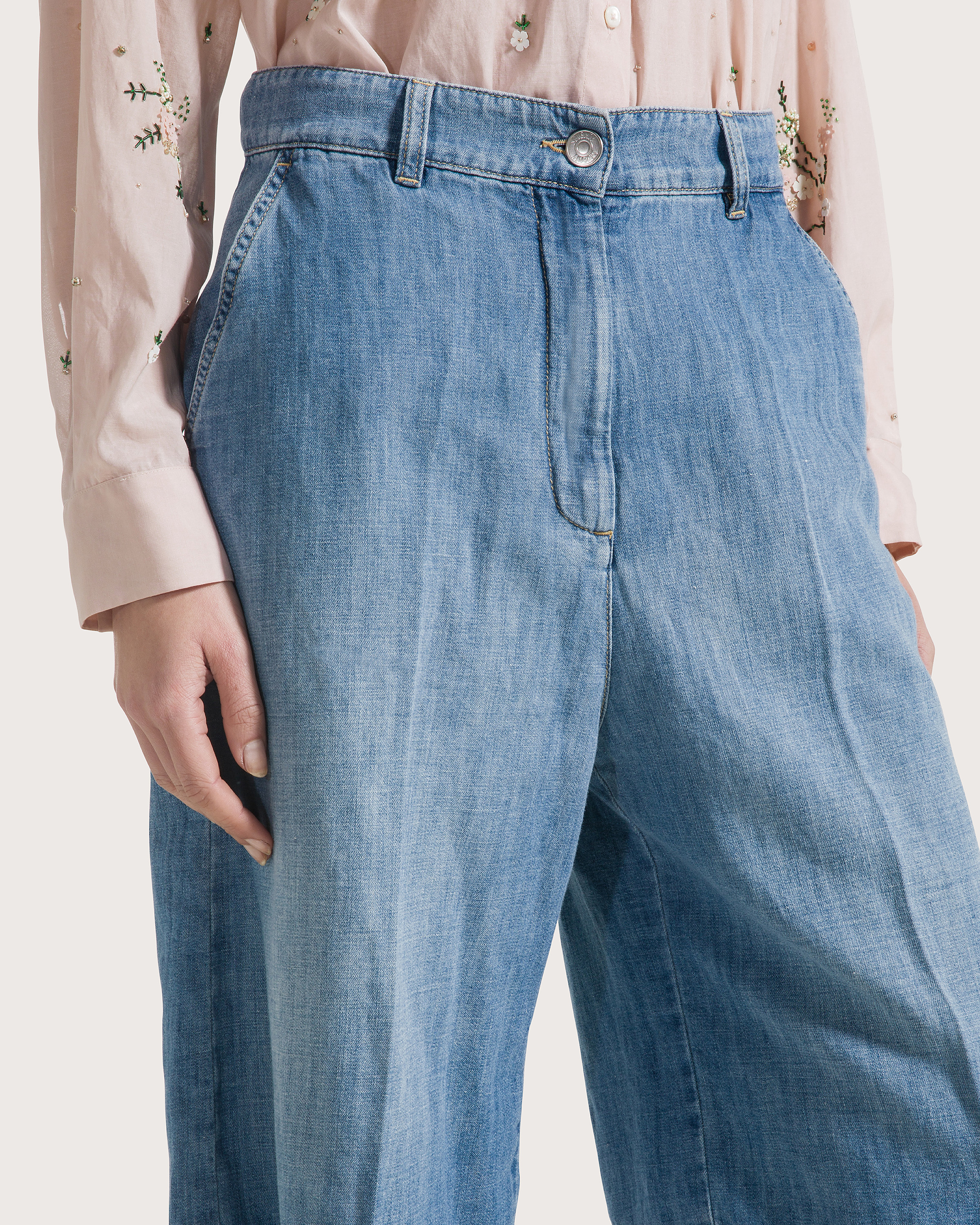 Bermudy denim indaco denim leggero misto lino – Obrázok 3