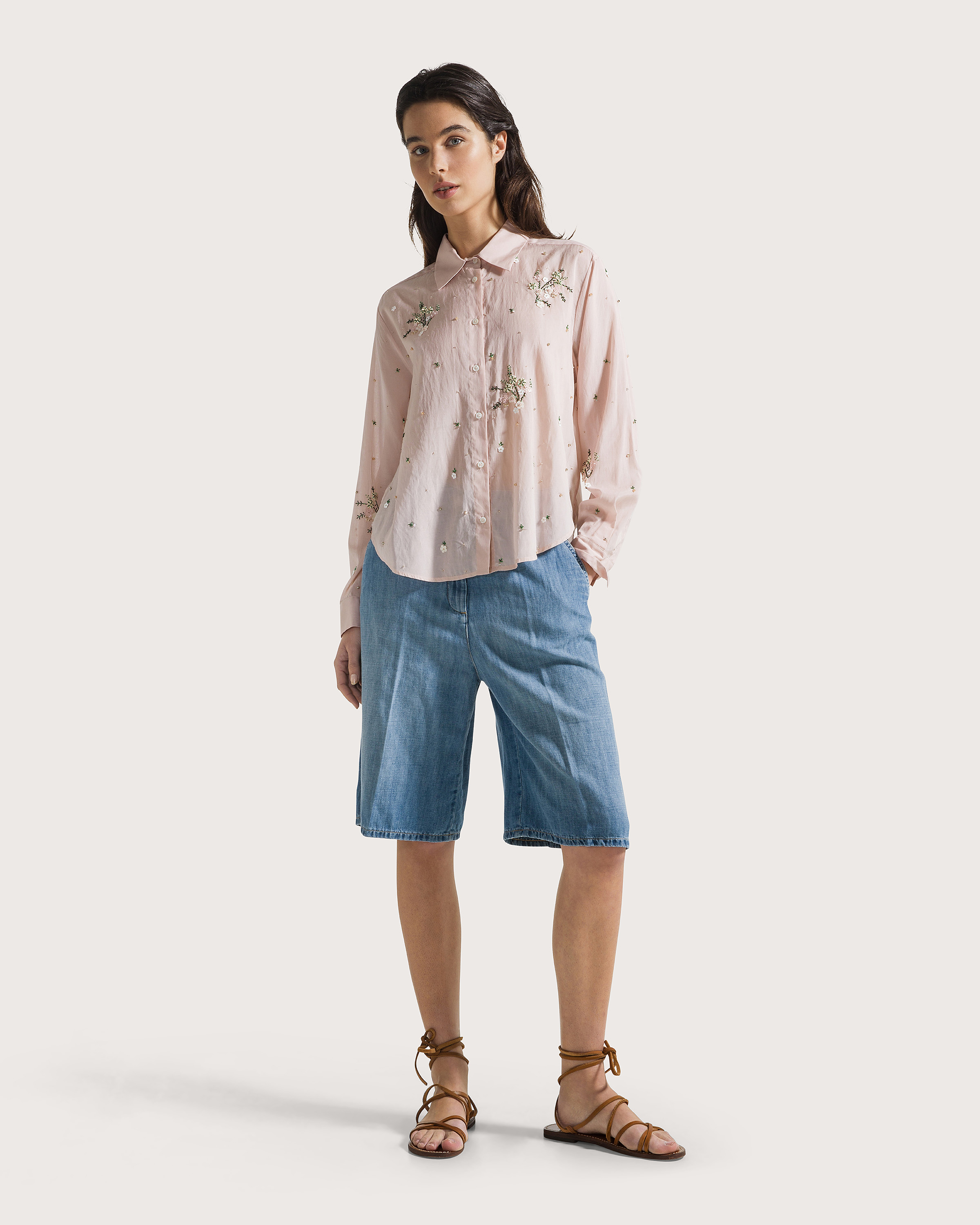 Bermudy denim indaco denim leggero misto lino – Obrázok 5