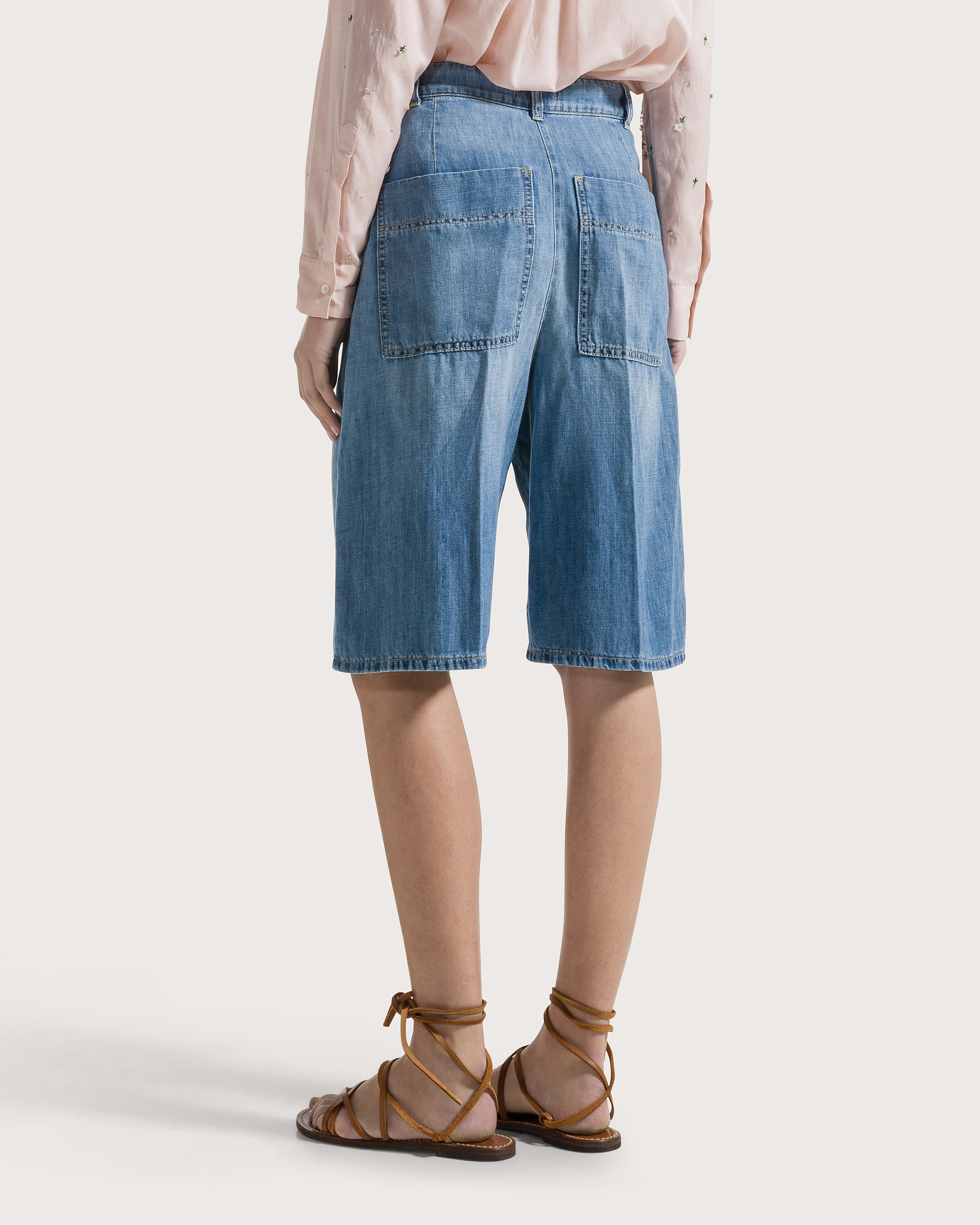 Bermudy denim indaco denim leggero misto lino – Obrázok 4