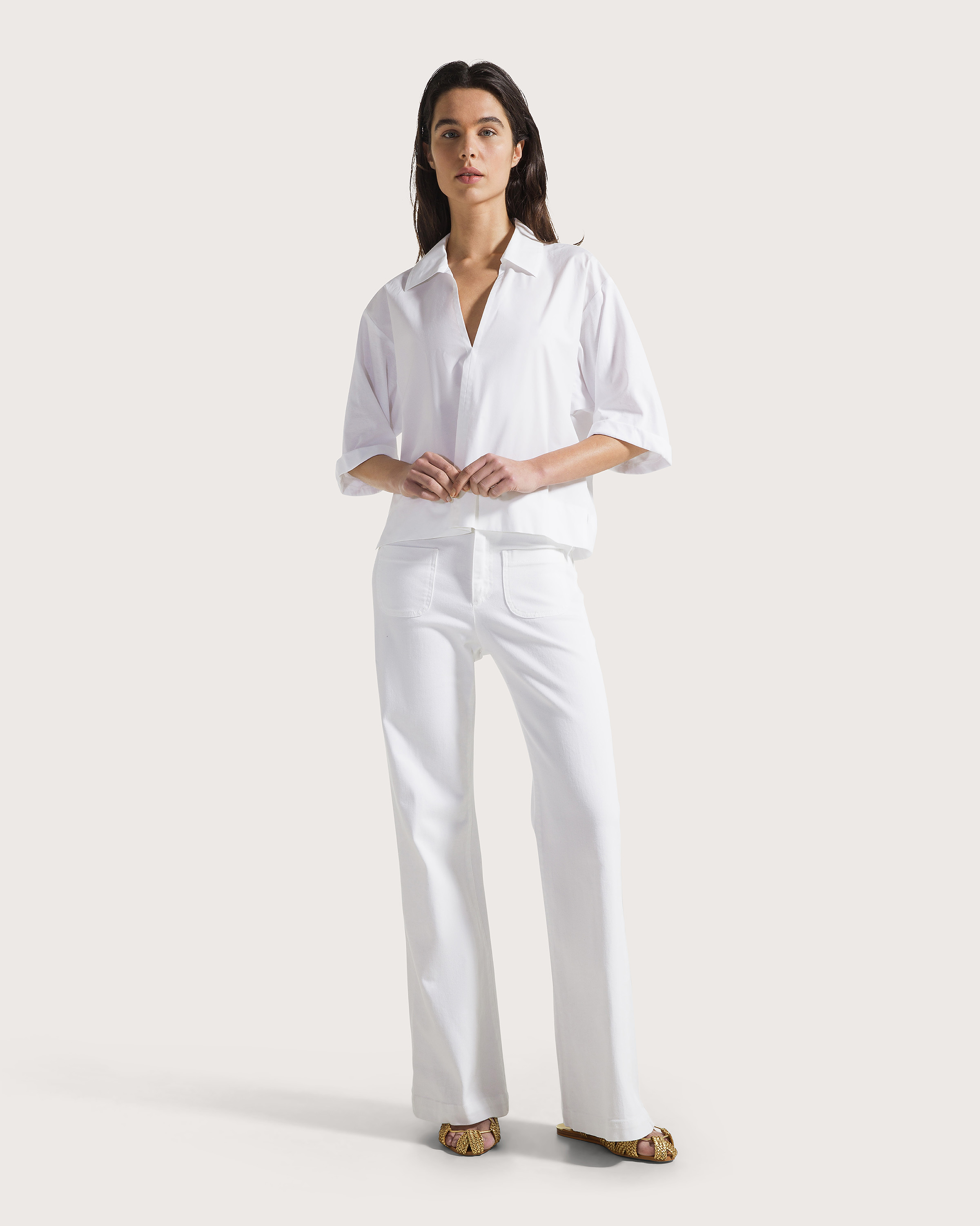 Top bianco jersey cotone e popeline – Obrázok 6