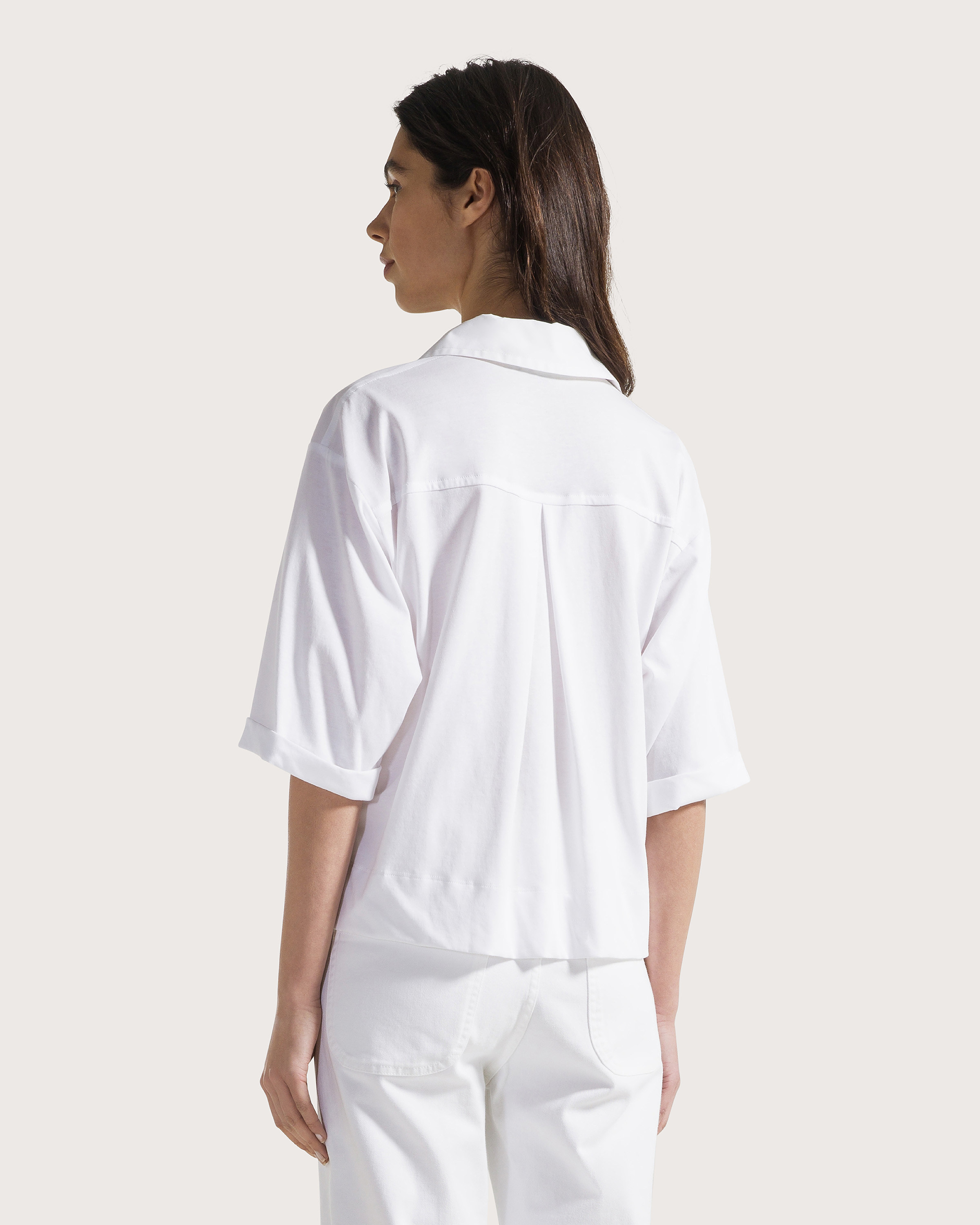 Top bianco jersey cotone e popeline – Obrázok 5