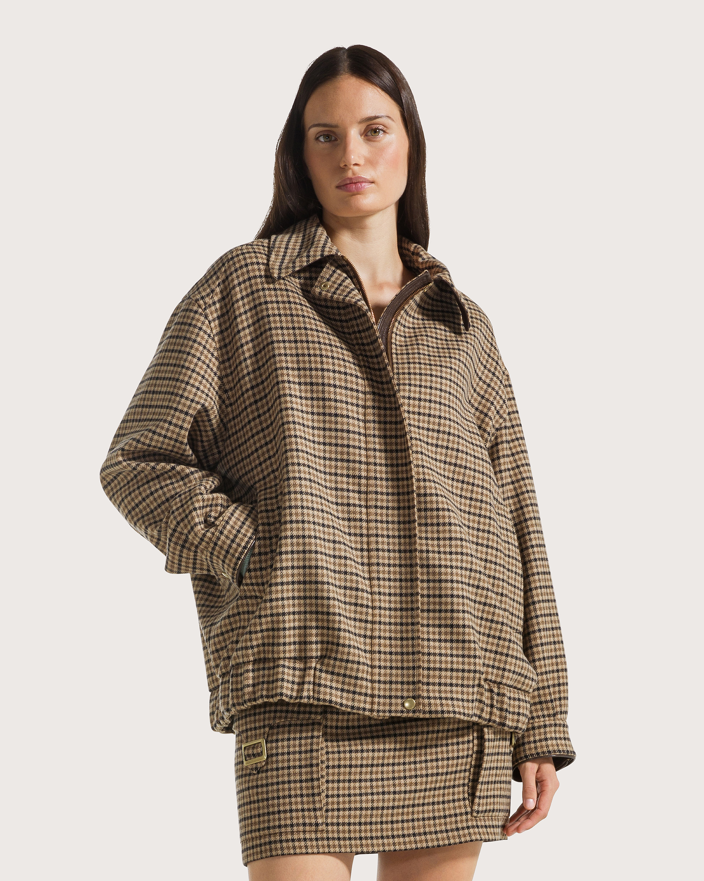 Kabát beige quadretto misto lana confort