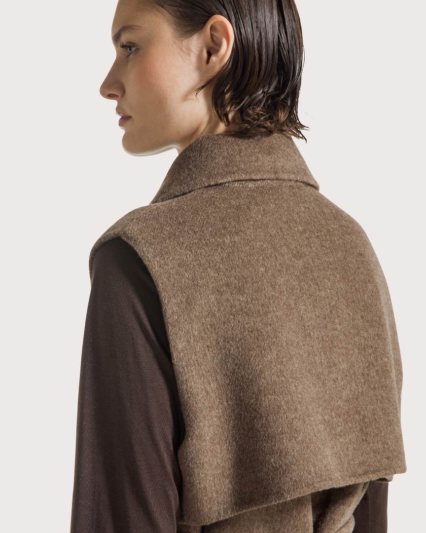 Vesta marrone double misto lana melange handmade – Obrázok 3