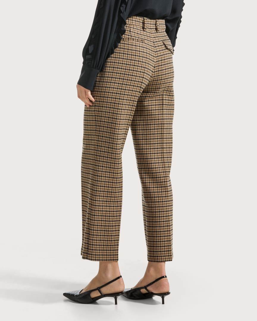 Nohavice beige quadretto misto lana confort – Obrázok 4