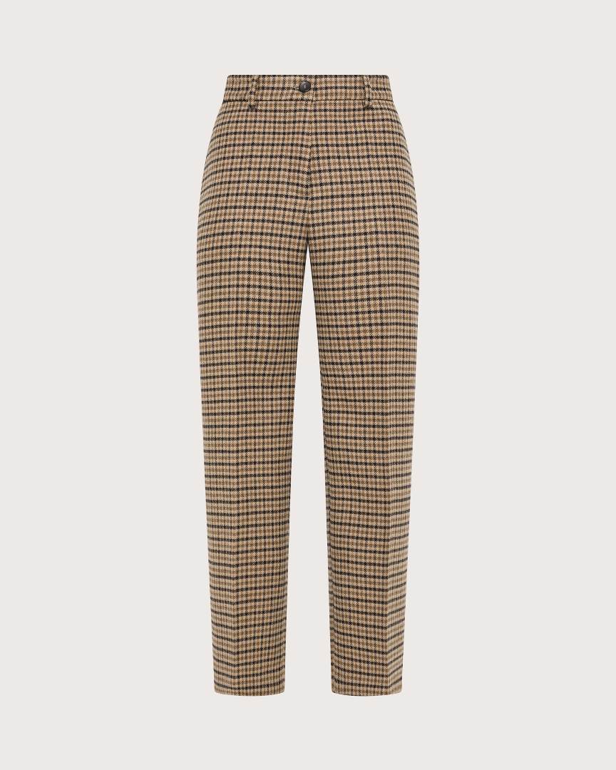 Nohavice beige quadretto misto lana confort – Obrázok 2