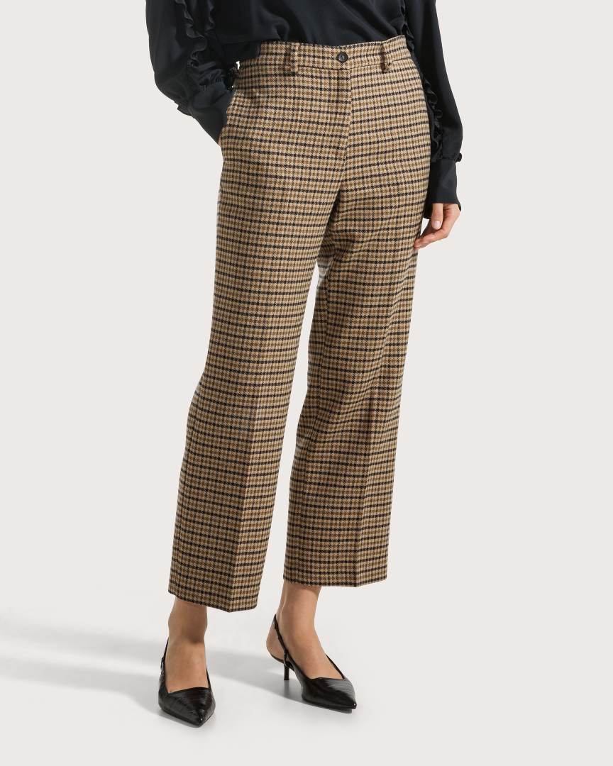 Nohavice beige quadretto misto lana confort